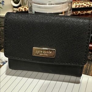 Kate Spade Black Textured business card Wallet with Gold Accent